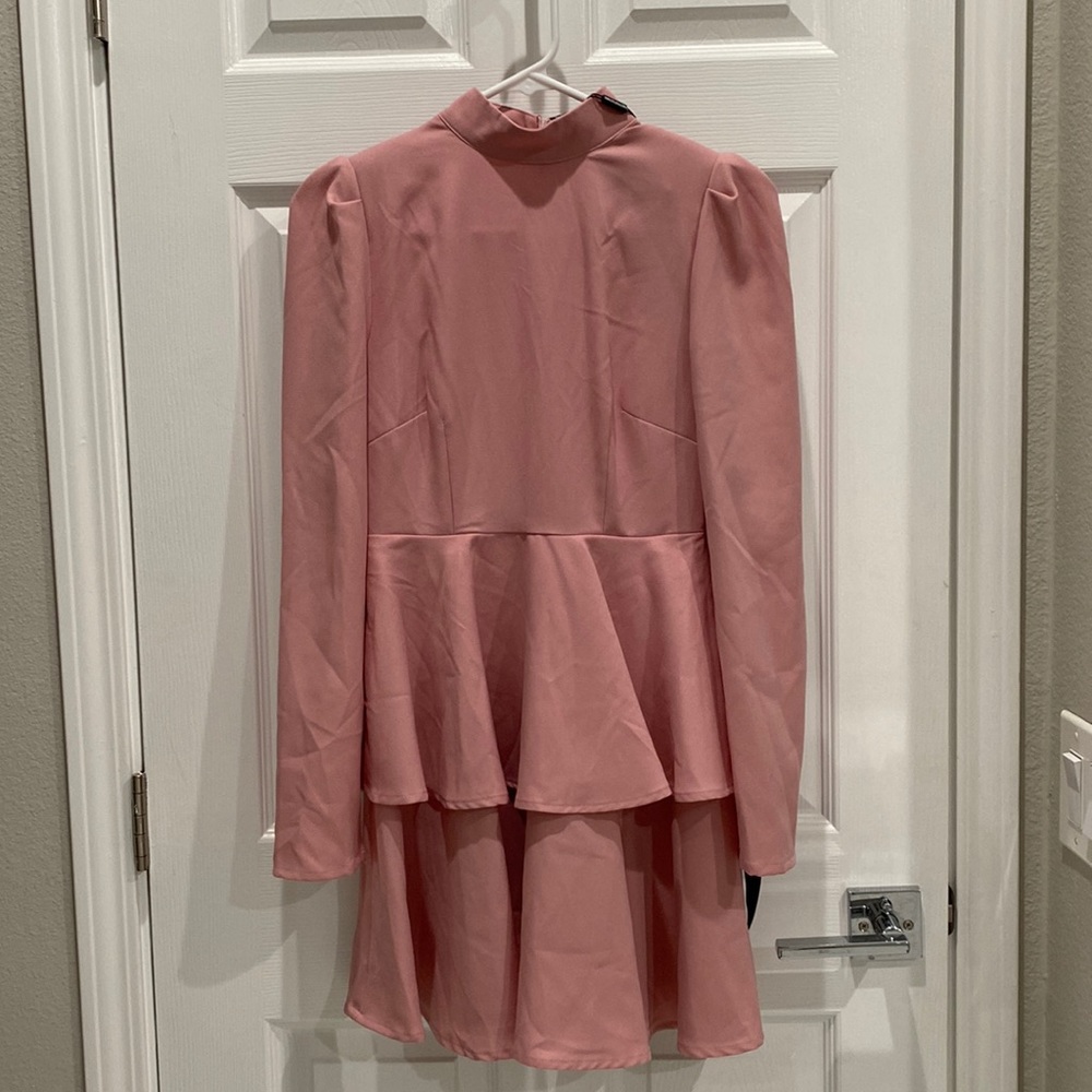Pretty Little Thing Dusty Pink High Neck Tiered Skater Dress